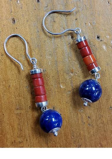 Red Jasper and Lapis Beaded Earrings